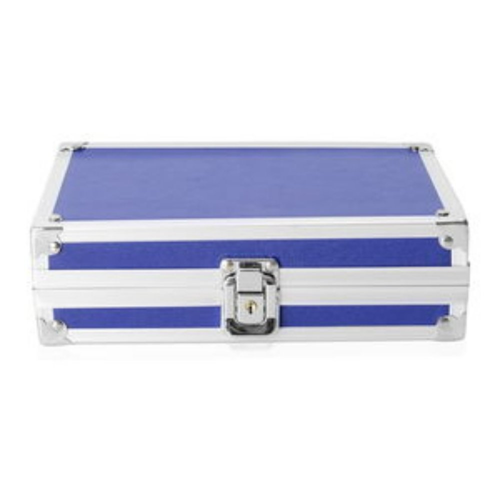 Blue Faux Leather and Aluminum Briefcase Jewelry Box with Lock and Key